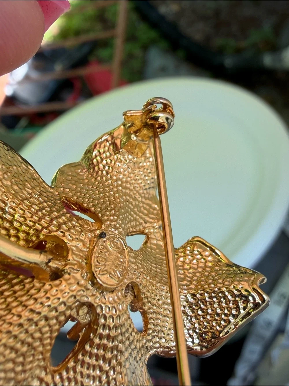 Gold Flower Brooch with Clear Crystal Center - New View